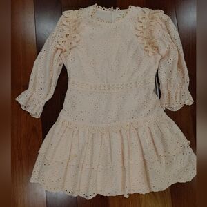 Precious Peach Eyelet Lace Mini Dress, Ruffle Sleeve